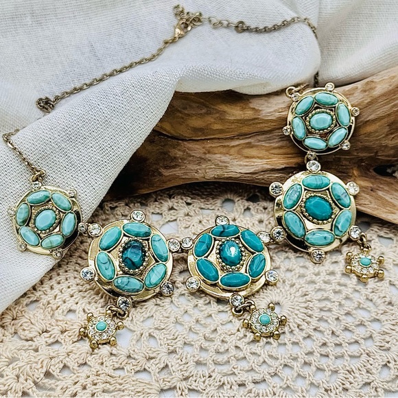 Fashion Turquoise Beaded Necklace with Crystals - Picture 4 of 6